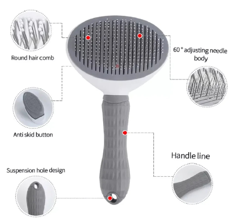 1-Pack Self-Cleaning Pet Grooming Brush with Release Button – Dog & Cat Brush for Shedding, Detangling & Massage – Ideal for Long-Haired Puppies & Kittens