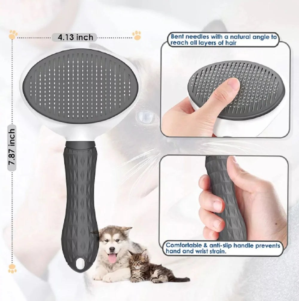 1-Pack Self-Cleaning Pet Grooming Brush with Release Button – Dog & Cat Brush for Shedding, Detangling & Massage – Ideal for Long-Haired Puppies & Kittens