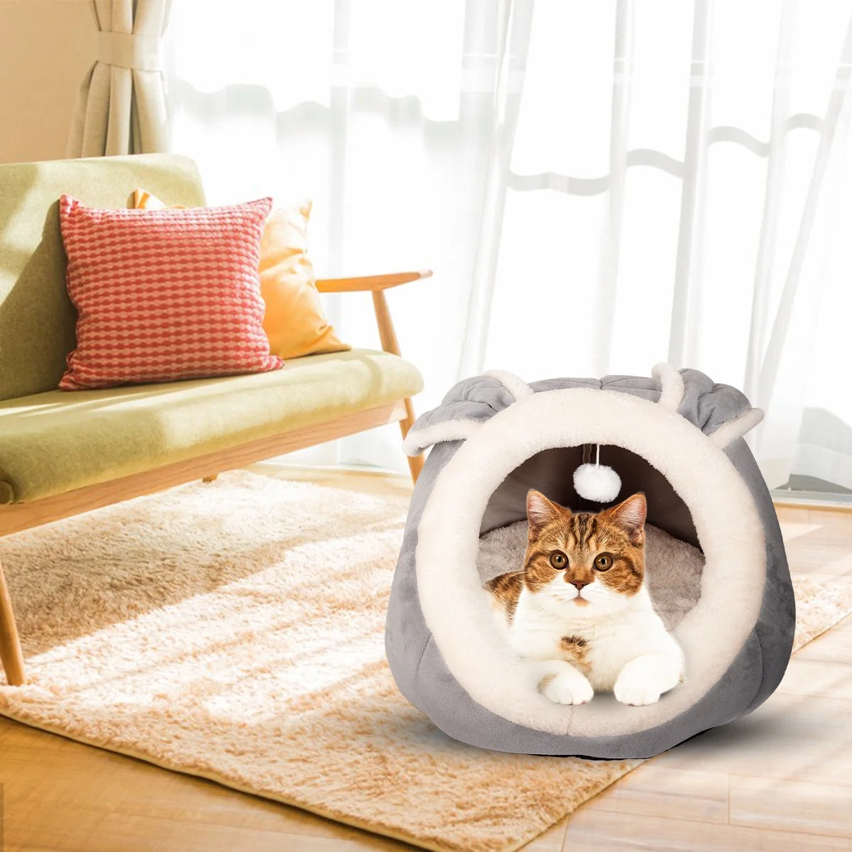 Cat Bed Cave Cat House Bed Pet Bed with Cushion for Small Medium Indoor Cats Dogs Gray