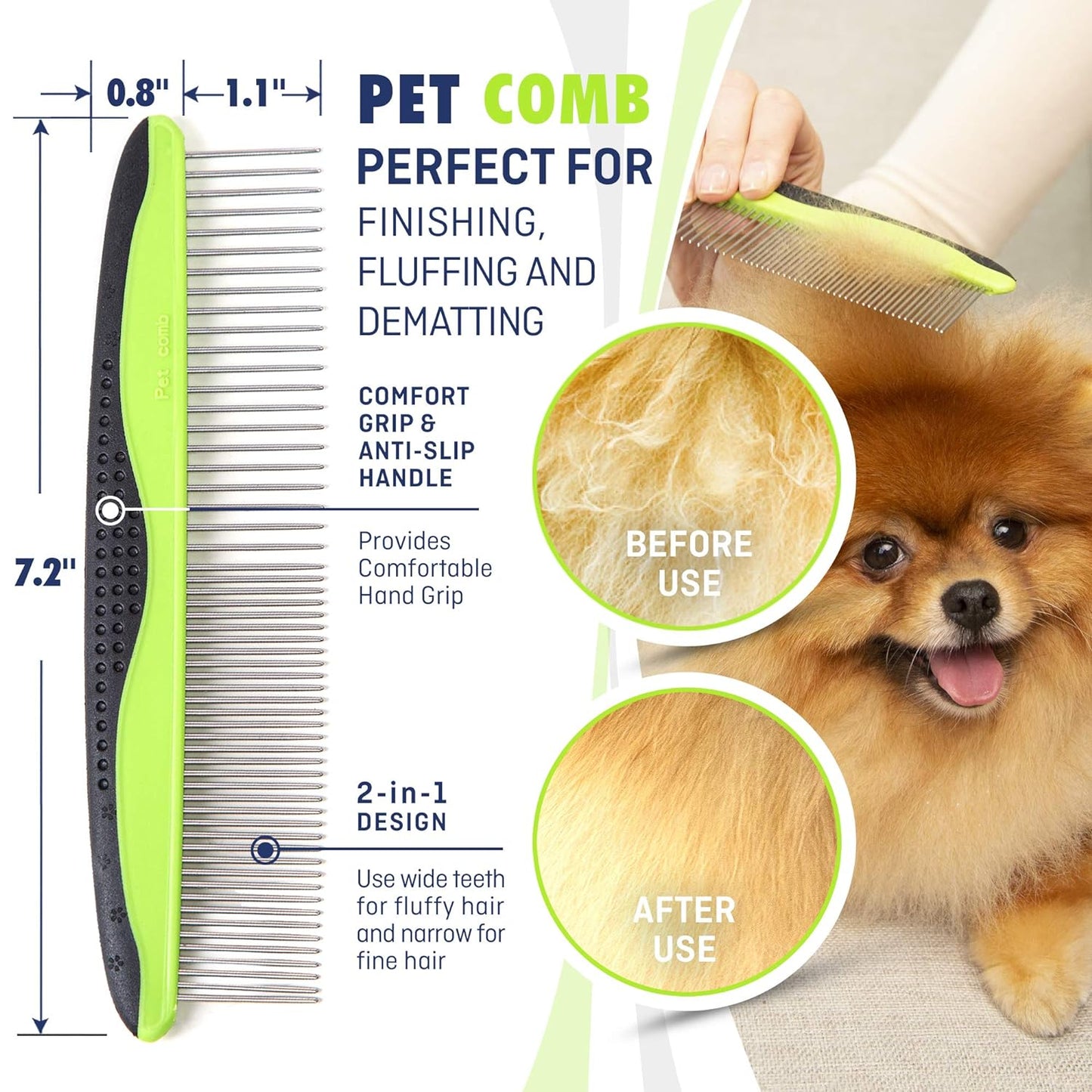 Dog & Cat Brush & Comb Pet Grooming Set - Double Side (Small) - Ultimate Deshedding Tool - Lice and Flea Removing - Perfect Groomer'S Tools - Strong Grip and Soft Bristles