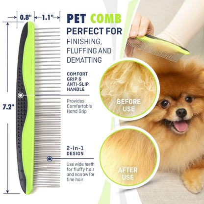 Dog & Cat Brush & Comb Pet Grooming Set - Double Side (Small) - Ultimate Deshedding Tool - Lice and Flea Removing - Perfect Groomer'S Tools - Strong Grip and Soft Bristles