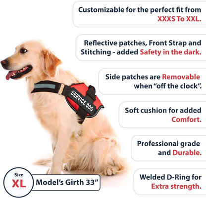 Service Dog Vest with Hook and Loop Straps and Handle - Harness Is Available in 8 Sizes from XXXS to XXL - Service Dog Harness Features Reflective Patch and Comfortable Mesh Design Bright Red