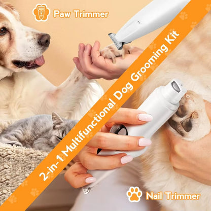 2 in 1 Electric Dog Paw Trimmer with Builtin Light for Grooming: Quiet Dog Clippers and Paw Shavers Kit for Small and Large Dog