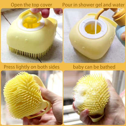 Pet Bath Brush Dog Baths Brush Shampoo Dispenser Soft Silicone Dog Bathing Brushes Dogs Shampoo Brushes Scrubbers for Cats and Dogs Shower Brush Grooming (Yellow)