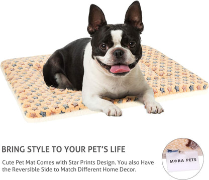 Dog Crate Pad - Ultra Soft Pet Bed with Cute Star Print, Washable Mat for Large Medium Small Dogs, Reversible Fleece Kennel Liner, Cat Bed 23 X 18 Inch Brown