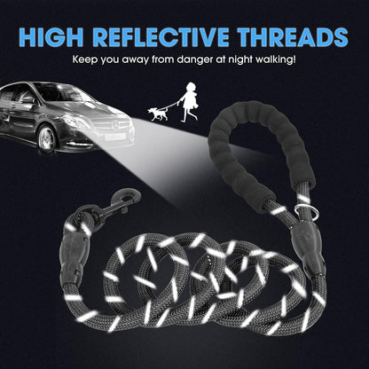 2 Packs 5/6 FT Dog Leash with Comfortable Padded Handle and Highly Reflective Threads Dog Leashes for Small Medium and Large Dogs (5FT-1/2'', Black+Black)