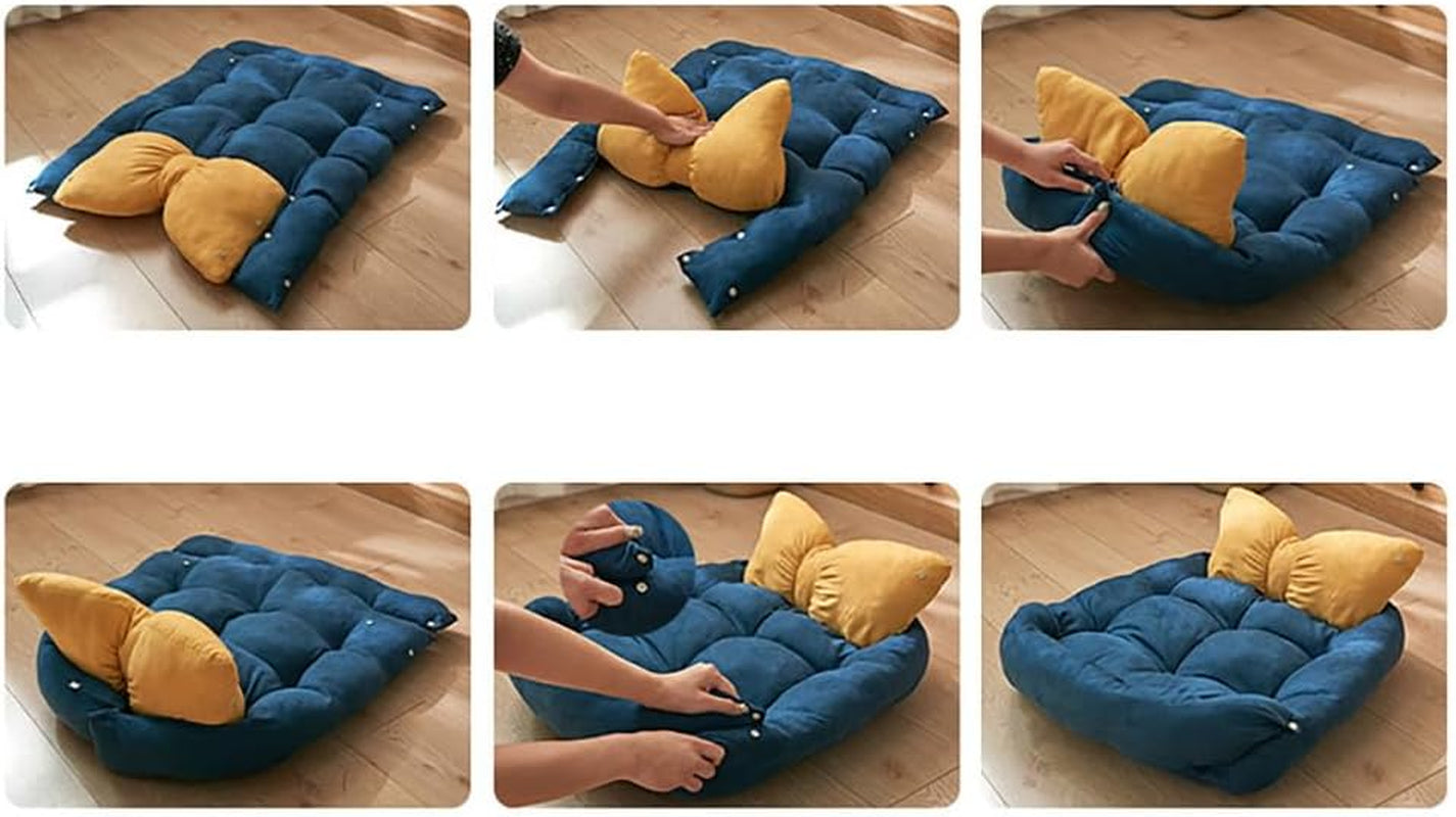 Dog & Cat Bed - Bow Tie Shape Cat Beds for Indoor Cats Dogs, Multi-Function Cotton Cushion Bed Puppy and Kitten (Blue Butterfly, Small (Within 5 Lbs))