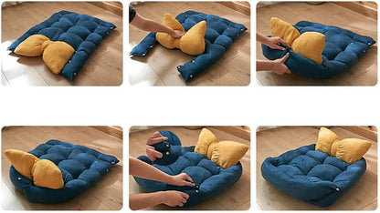 Dog & Cat Bed - Bow Tie Shape Cat Beds for Indoor Cats Dogs, Multi-Function Cotton Cushion Bed Puppy and Kitten (Blue Butterfly, Small (Within 5 Lbs))