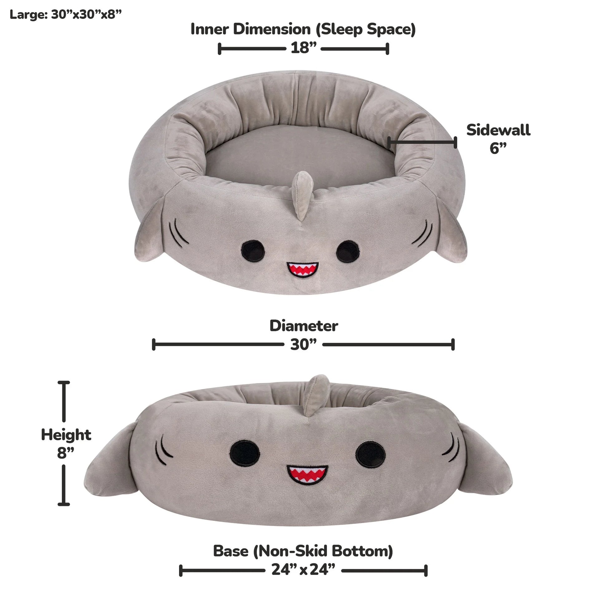 30 Inch Gray Shark Pet Bed - Large Ultra Soft Plush Pet Bed
