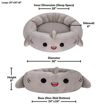 30 Inch Gray Shark Pet Bed - Large Ultra Soft Plush Pet Bed