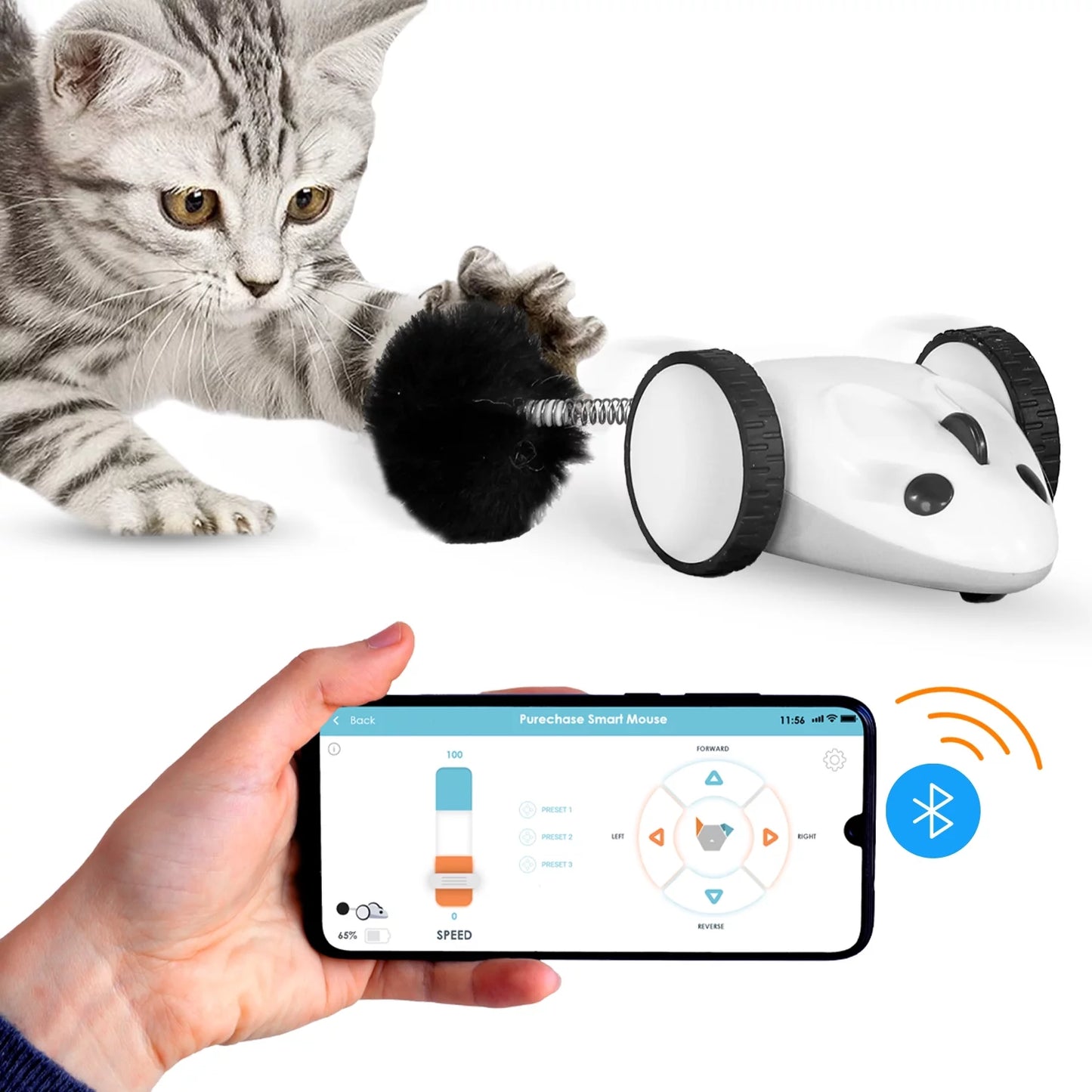 Purechase Smart Cat Toy, Interactive Automatic Mouse Shaped Toy for Pets, App Enabled with Adjustable Speed, Flip Modes, Replaceable Plush Tail and USB Charging for Kittens and Dogs