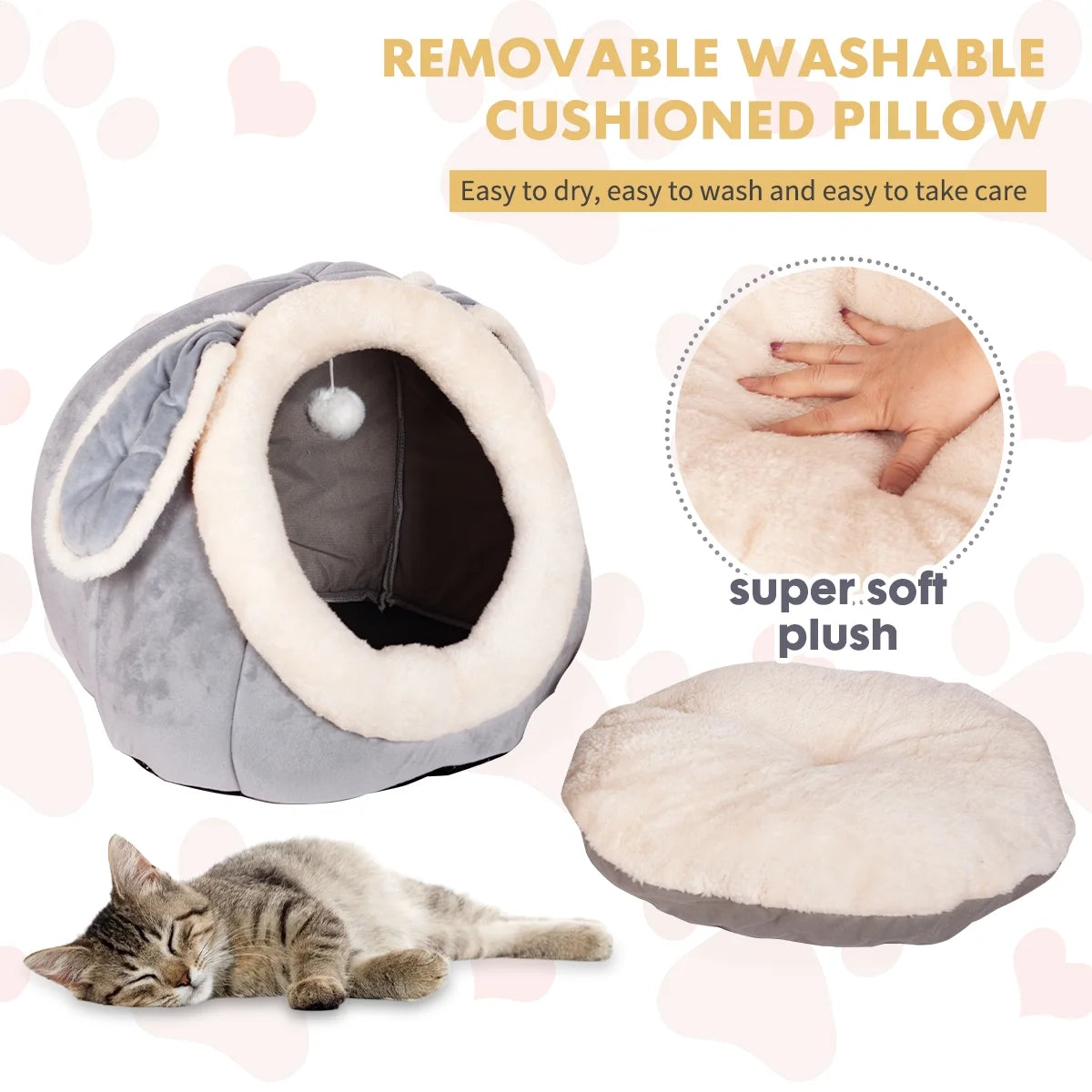 Cat Bed Cave Cat House Bed Pet Bed with Cushion for Small Medium Indoor Cats Dogs Gray