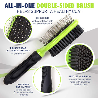 Dog & Cat Brush & Comb Pet Grooming Set - Double Side (Small) - Ultimate Deshedding Tool - Lice and Flea Removing - Perfect Groomer'S Tools - Strong Grip and Soft Bristles